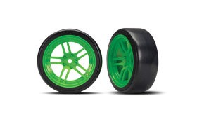 Tires and wheels, assembled, glued (split-spoke green wheels, 1.9&quot; Drift tires) (front)