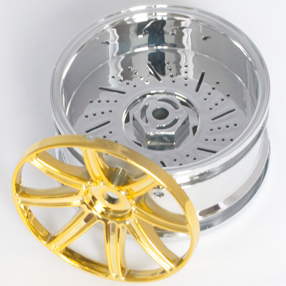 Колеса к радиоуправляемым машинам Комплект дисков (4шт.), со сменными спицами, хром+золото