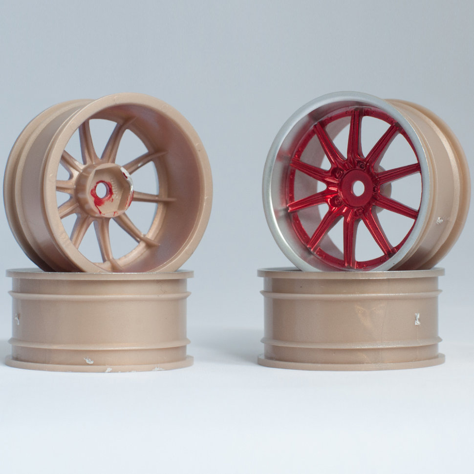 Колеса к радиоуправляемым машинам Комплект дисков (4шт.), 10 спиц, красные с хромом
